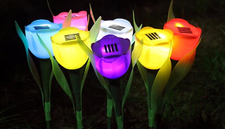 6 or 12-Pack of Solar LED Tulip Flower Garden Lights - 6 Colours