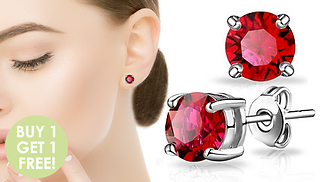 White Gold Finish Red Round Cut Stud Earrings