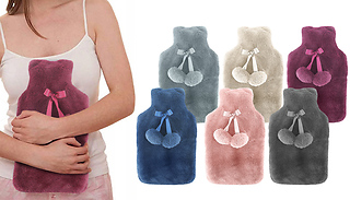 1 or 2 Hot Water Bottle With Faux Fur Cover - 6 Colours