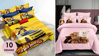 Kids Themed Single Bedding Set with Fitted Sheet - 10 Designs