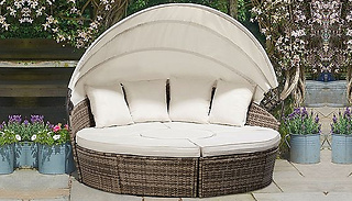 4-Piece Rattan Canopy Day Bed & Table Set - Optional Cover