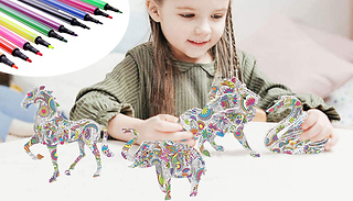 4-Pack of 3D Colouring Animal Puzzle Sets - 4 Styles