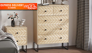 Wood Colour Zig-Zag Design Chest of 5 Drawers