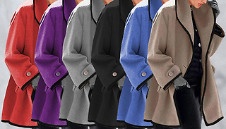 Women's Textured Single-Breasted A-Line Coat - 7 Colours & 8 Sizes