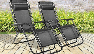 Pair of Zero Gravity Reclining Sun Loungers With Optional Cup Holder