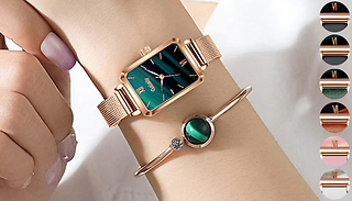 Ladies Quartz Watch with Matching Bracelet Set - 6 Designs 