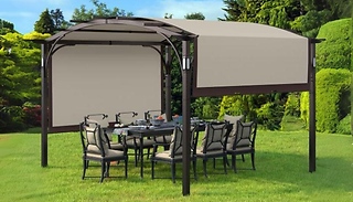 10FT Metal Pergola with Adjustable Canopy - LED Light and Bluetooth Sp ...
