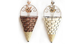 2-Pack Rattan Wall Hanging Flower Basket - 2 Colours