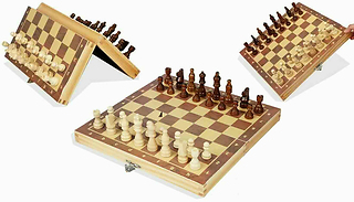 30cm Portable Wooden Folding Chessboard Set