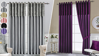Crushed Velvet & Faux Silk Lined Eyelet Curtains - 7 Sizes & 6 Colours