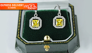 Yellow Gemstone Princess Cut Created Diamond Dangle Earrings
