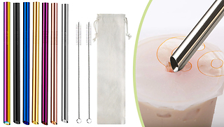 7-Piece Extra-Wide Metal Straw Set - 7 Colours