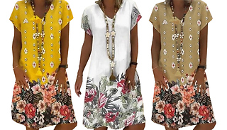 Floral Print Casual Summer V-Neck Dress - 3 Colours & 6 Sizes