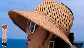 Wide Brim Visor Straw Hat with Bow Fastening - 5 Colours