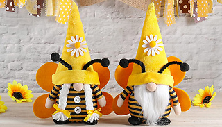 Pair of Spring Bee Plush Gnome Decorations