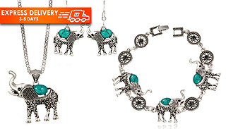 3-Piece Elephant Earrings, Necklace & Bracelet Set