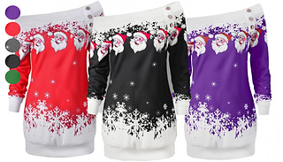 Women's Christmas One-shoulder long-sleeved Jumper- 5 Colours & 5 Size ...