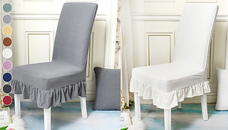 1, 2, or 4 Stretch Non-Slip Dining Chair Covers with Skirt - 9 Colours