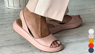 Faux Leather Peep Toe Slingback Sandals - 5 Colours & 5 Sizes