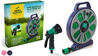 15m Flat Kink-Resistant Hosepipe with Spray Gun - 2 Colours