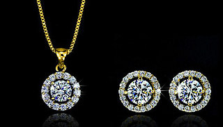 Swarovski Elements Round Earring and Necklace Set - Gold or Silver Pla ...