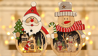 Christmas Scene LED Light-Up Wooden Ornament - 2 Designs