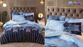 Gold Line Geometric Bedding Duvet Set - 3 Colours & 3 Sizes