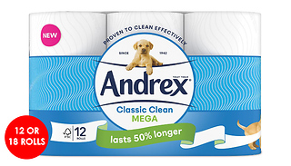12 or 18 Andrex Classic Clean Mega Toilet Rolls