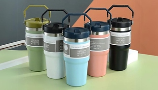 Insulated Tumbler With Handle & Straw Lid - 7 Colours & 2 Sizes
