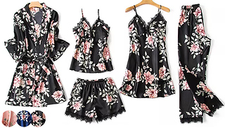 5-Piece Floral Satin-Look Pyjama Set - 3 Colours & 5 Sizes