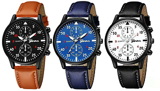 Men's Faux Leather Quartz Watch - 5 Designs