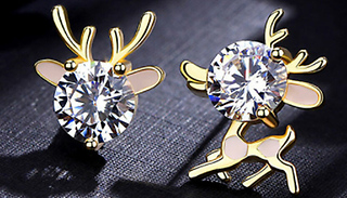 Christmas Asymmetrical Reindeer Stud Crystal Earrings
