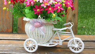 White Tricycle Bike Design Flower Basket