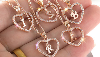 Love Heart Zircon Pendant Letter Necklace - A-Z Letter Options