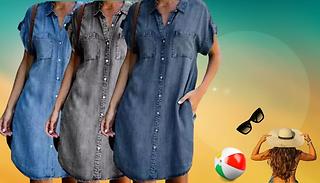 Short Sleeve Denim Dress - 3 Colours, 6 Sizes