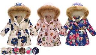 Kids' Winter Flower-Print Hooded Jacket - 6 Colours & 5 Sizes