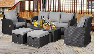 7-Seater Outdoor Rattan Sofa Set with Recliners