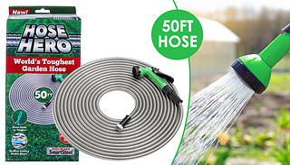50ft 'Smart Steel' Garden Hose & 7-Inch Nozzle