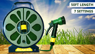 50ft Flat Garden Hose & Spray Gun - 7 Settings!