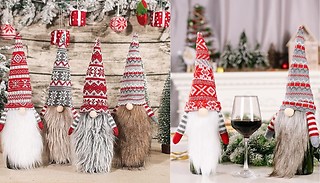 4-Pack of Christmas Gnome Wine Bottle Covers