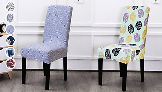 1, 2 or 4-Pack of Printed Design Elastic Chair Covers - 7 Designs
