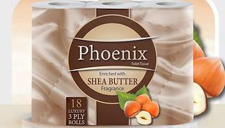 18, 45, or 90 Phoenix Quilted 3 Ply Shea Butter Fragranced Toilet Roll ...