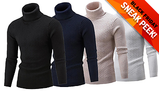 Men's Knitted Turtleneck Ribbed Sweater - 5 Colours & 4 Sizes