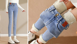 Fleece-Lined High Waist Skinny Blue Jeans - 4 Sizes