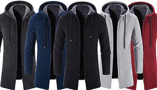 Men's Long Hooded Zipper Coat - 6 Sizes & 5 Colours