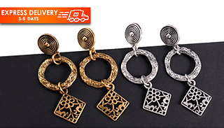 Hammered Metal Vintage Style Pendant Earrings - 2 Colours