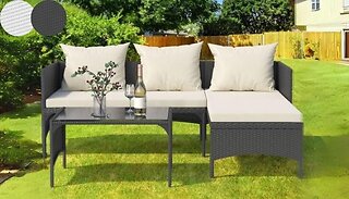 3-Piece Outdoor PE Rattan Furniture Set with Optional Cover - Black or ...