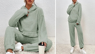 2-Piece Fluffy Fleece Hooded Tracksuit - 6 Colours & 7 Sizes 