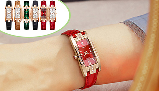 Crystal Rectangular Dial Ladies Watch - 6 Colours
