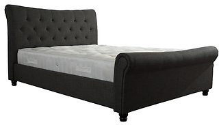 Dark Grey Fabric Scrolled Headboard Bed Frame - 2 Sizes